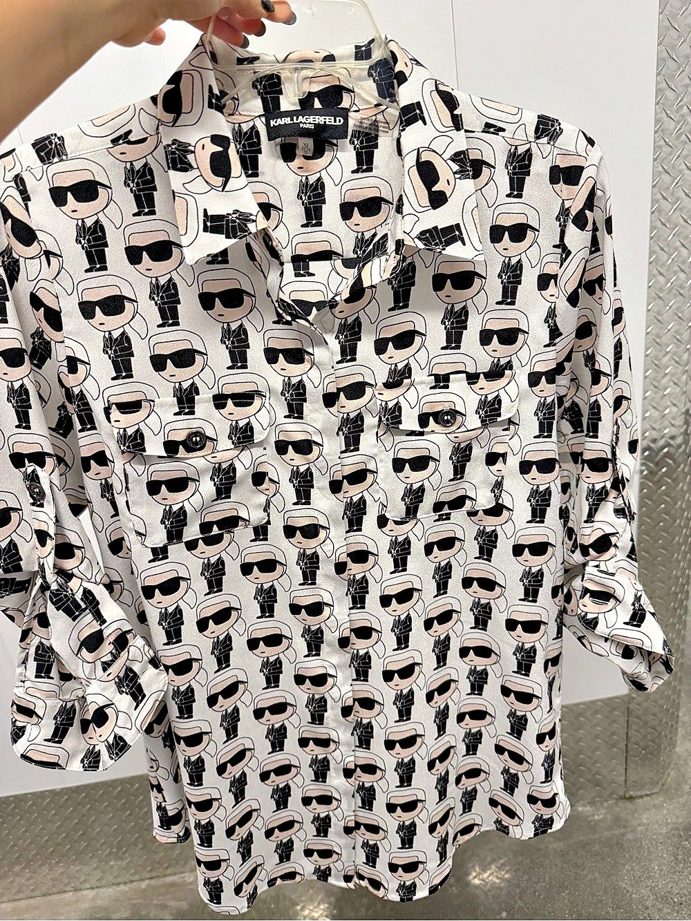 Karl Lagerfeld Paris Allover Print Long Sleeve Woven Shirt